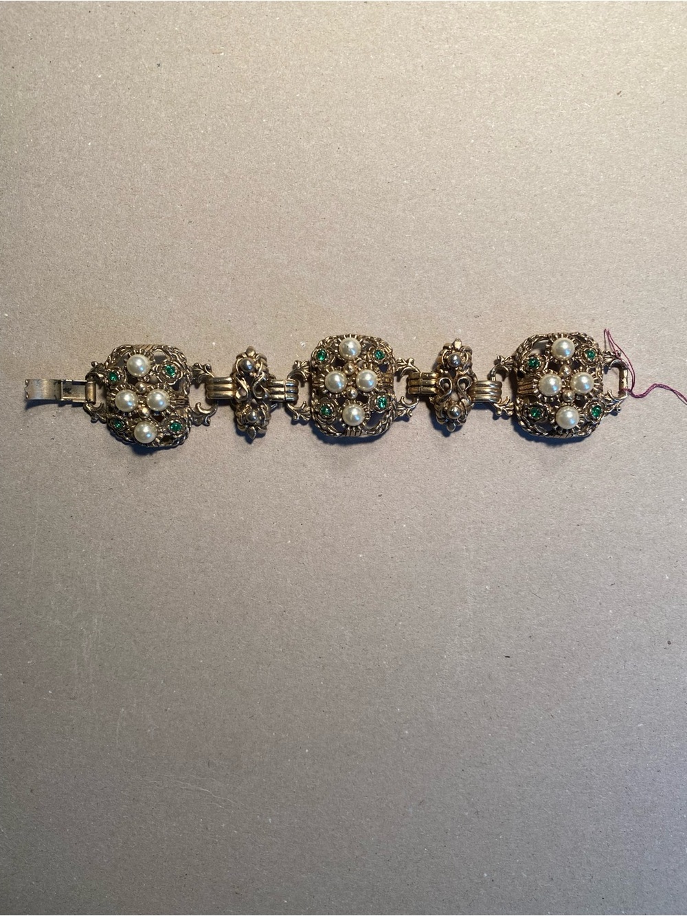 Vintage-Inspired Gold Pearl and Green Crystal Bracelet - Women Jewelry